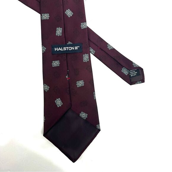 Halston III Burgundy and White Men's Tie/Necktie - Picture 3 of 5